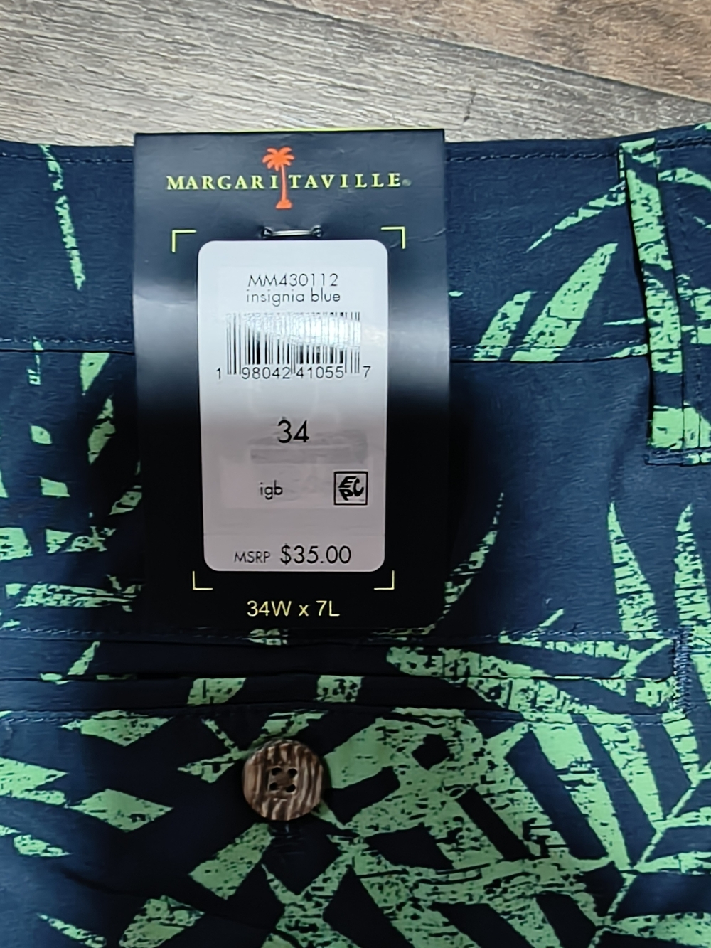 Margaritaville Navy Shorts with Lime Palm Print - Picture 2 of 3